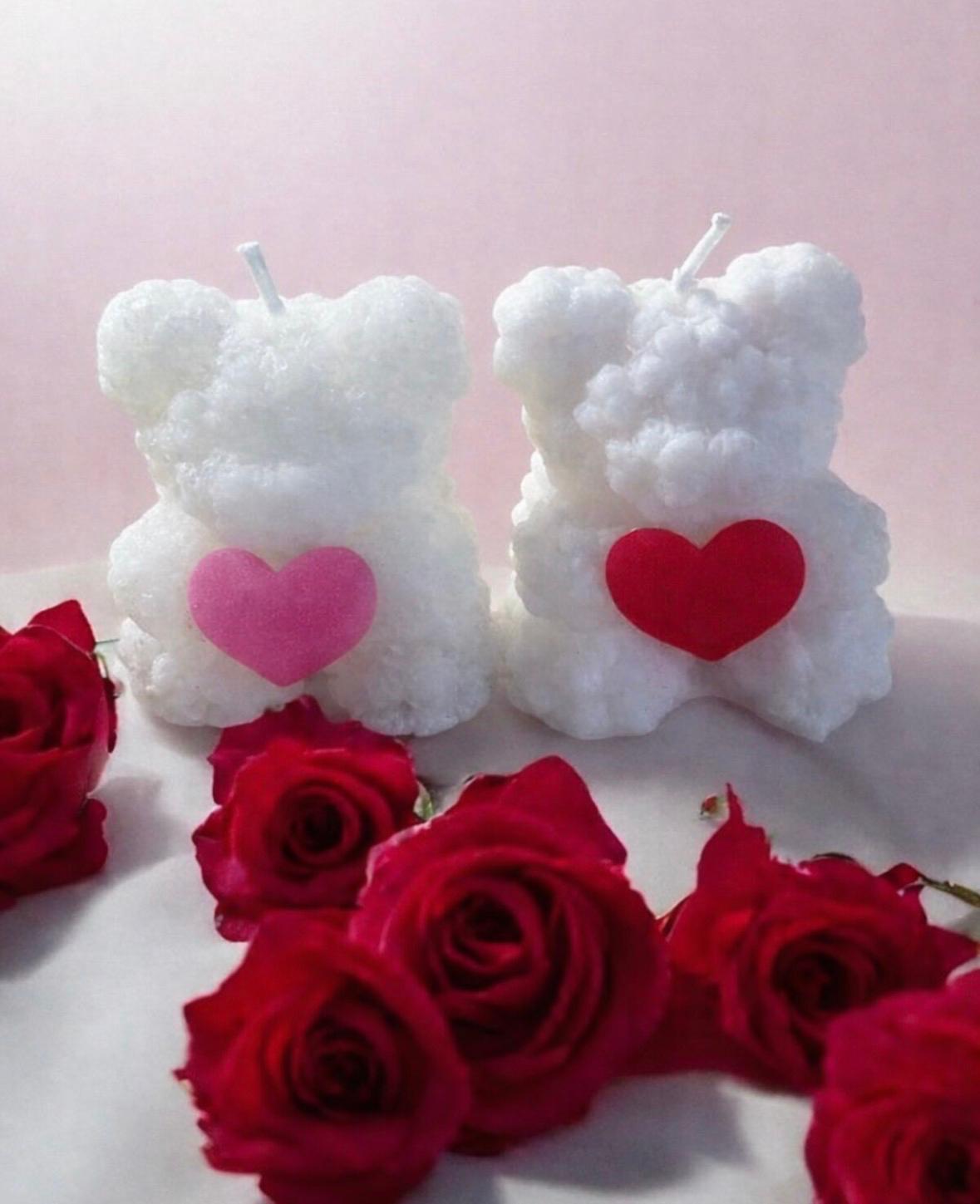 LOT X 2 BOUGIES PETIT OURSON COEUR - sans parfum
