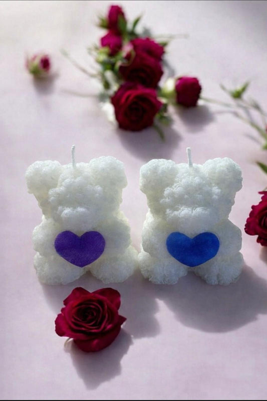 LOT X 2 BOUGIES PETIT OURSON COEUR - sans parfum